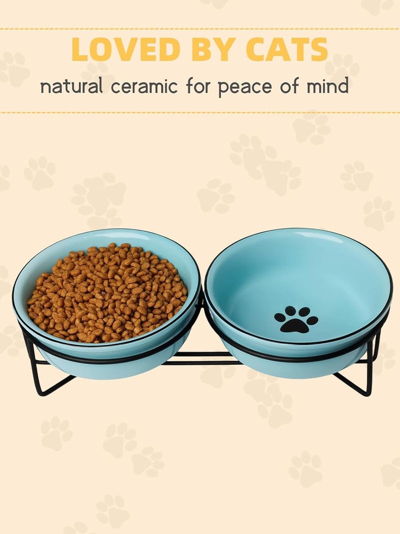 GDCZ Ceramics Raised Cat Bowls with Heighten Metal Stand,15 Ounces Turquoise - Image 4
